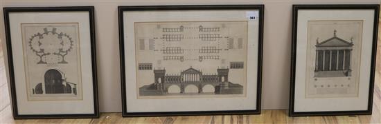 Three 18th century architectural engravings, largest 33 x 47cm